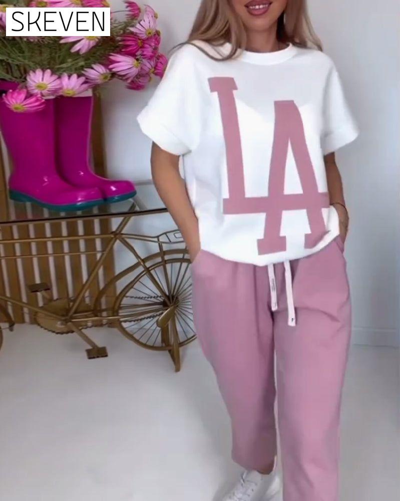 Casual Letter Print Sports Set