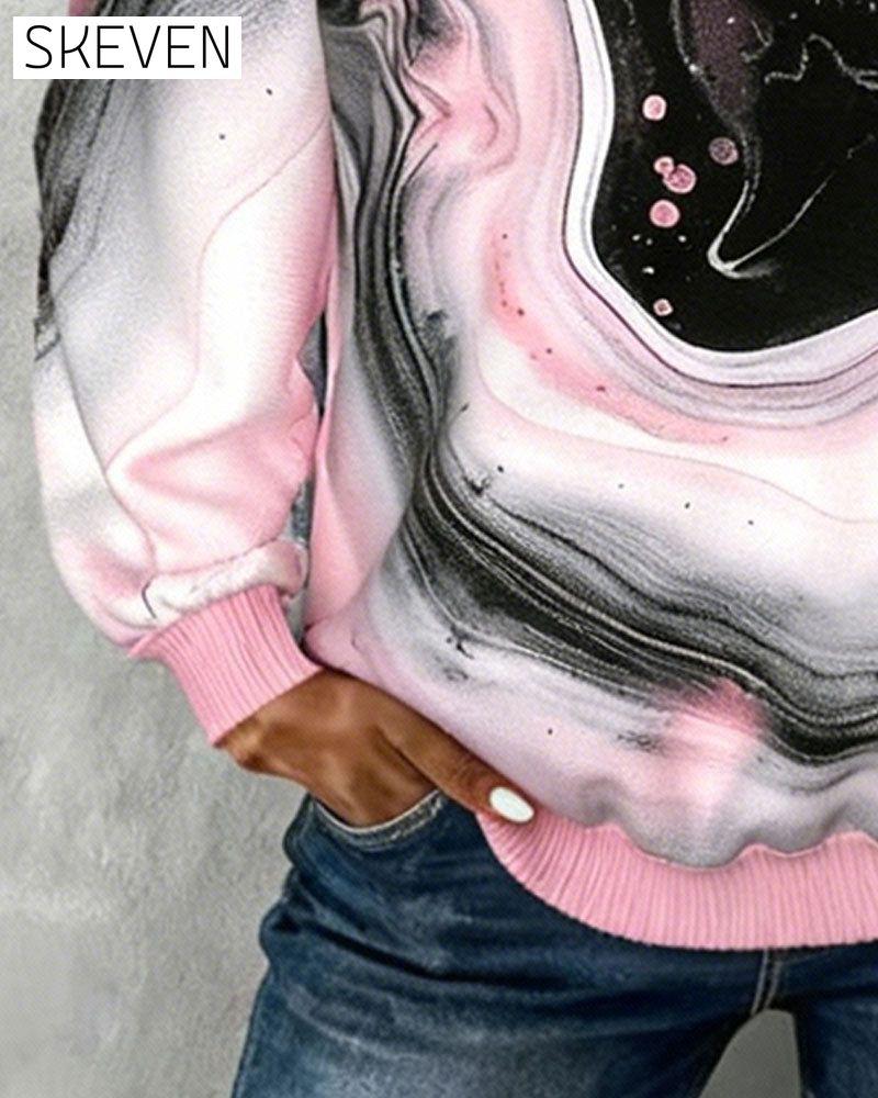 Lapel Button Printed Long Sleeve Sweatshirt