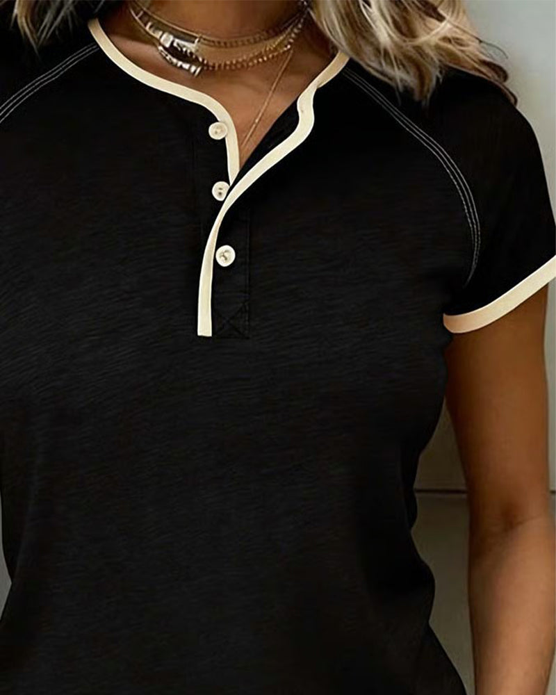 Color-Blocked Button-Down Slim Fit T-Shirt
