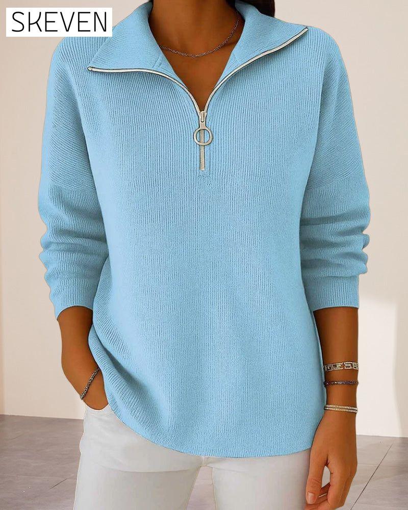 Modischer Pullover mit halbem Reißverschluss