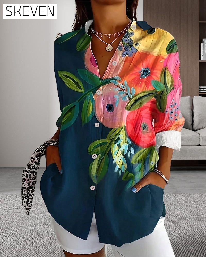 Printed Stand Collar Blouse