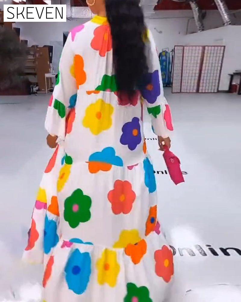robe décontractée à manches cloche imprimée de fleurs colorées