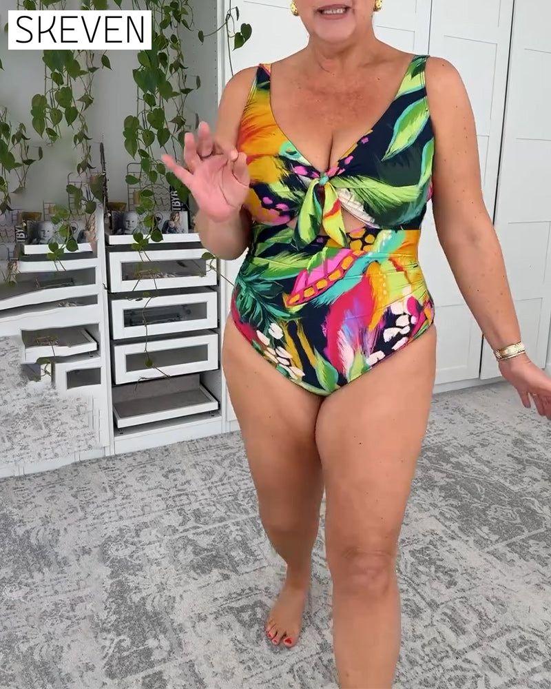 Leaf Print One Piece Swimsuit