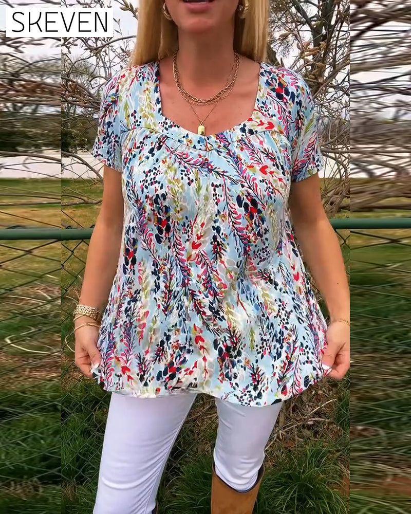 T-shirt imprimé à col rond et manches courtes