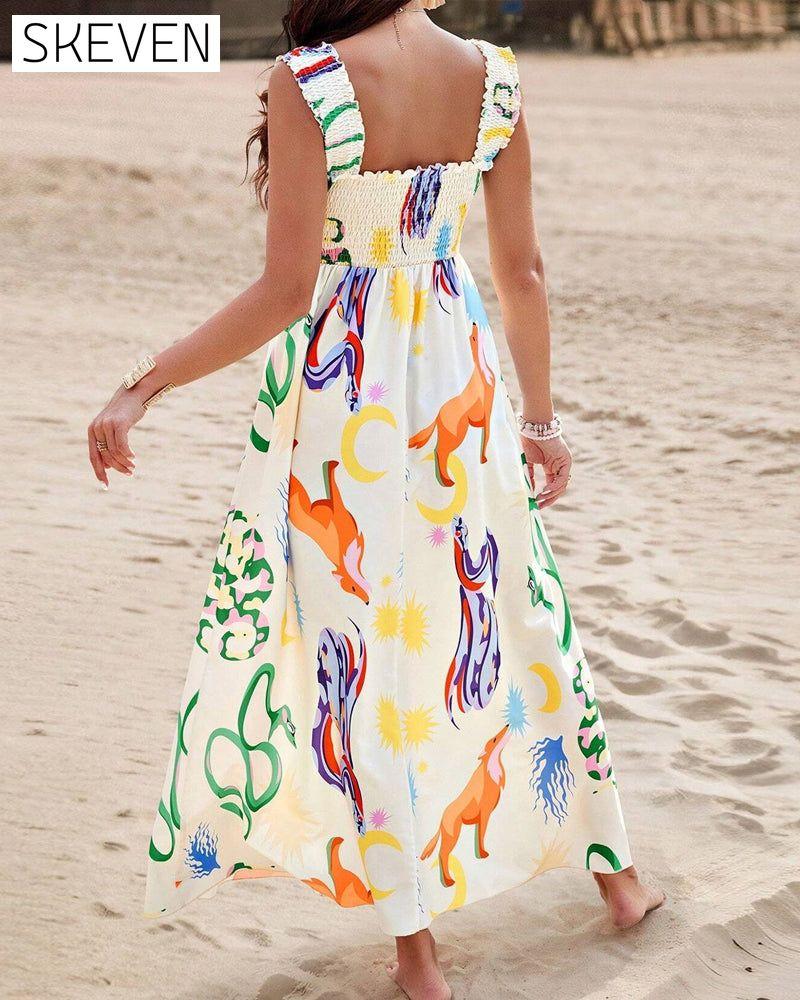 Buntes ärmelloses Kleid mit Tiermuster