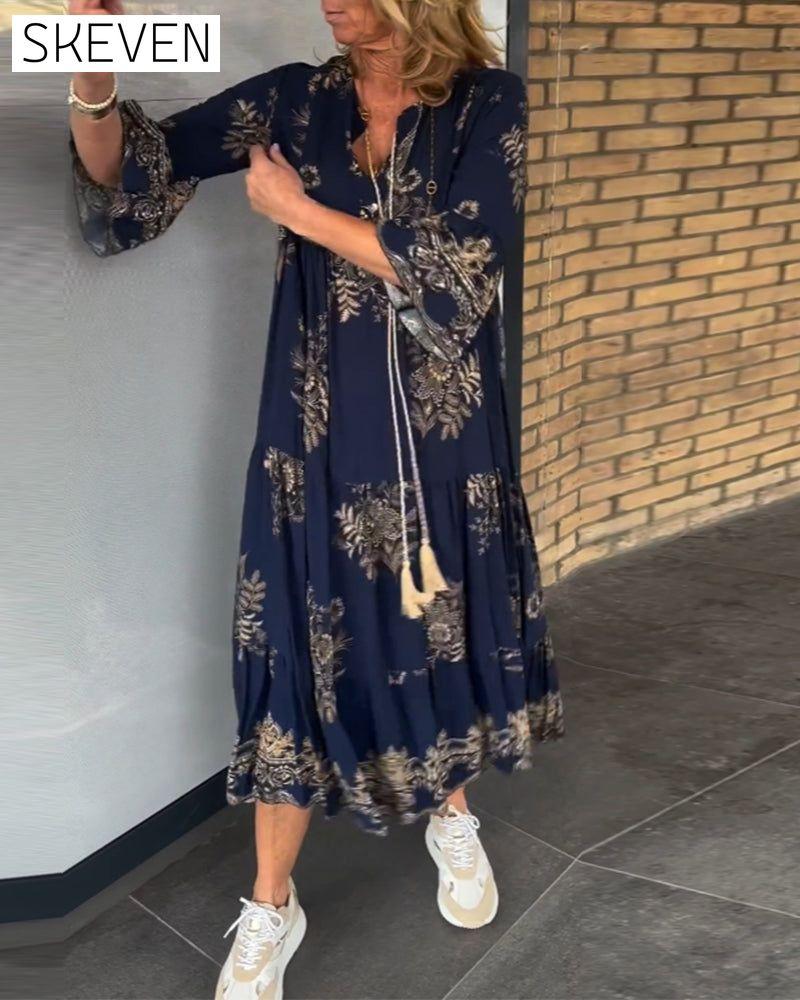 V-neck Vintage Loose Dress