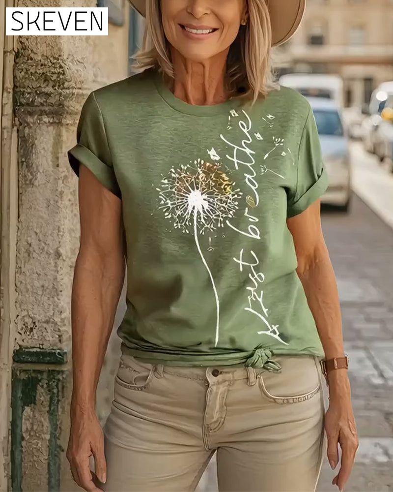 Kurzarm-T-Shirt mit Löwenzahnmuster