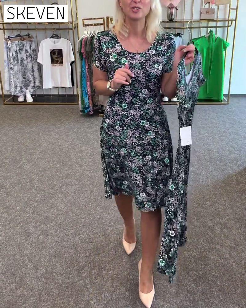 Temperament Slim Waist Printed Dress