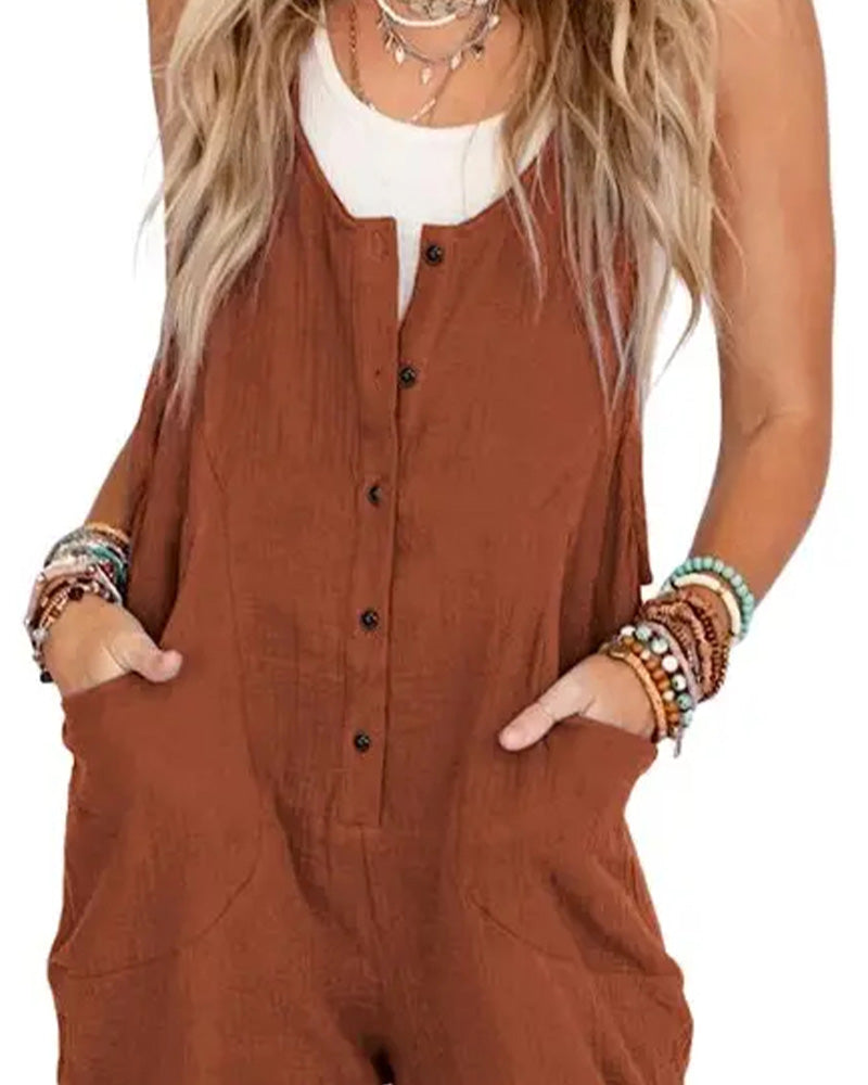 Button Decorative Pocket Casual Jumpsuits