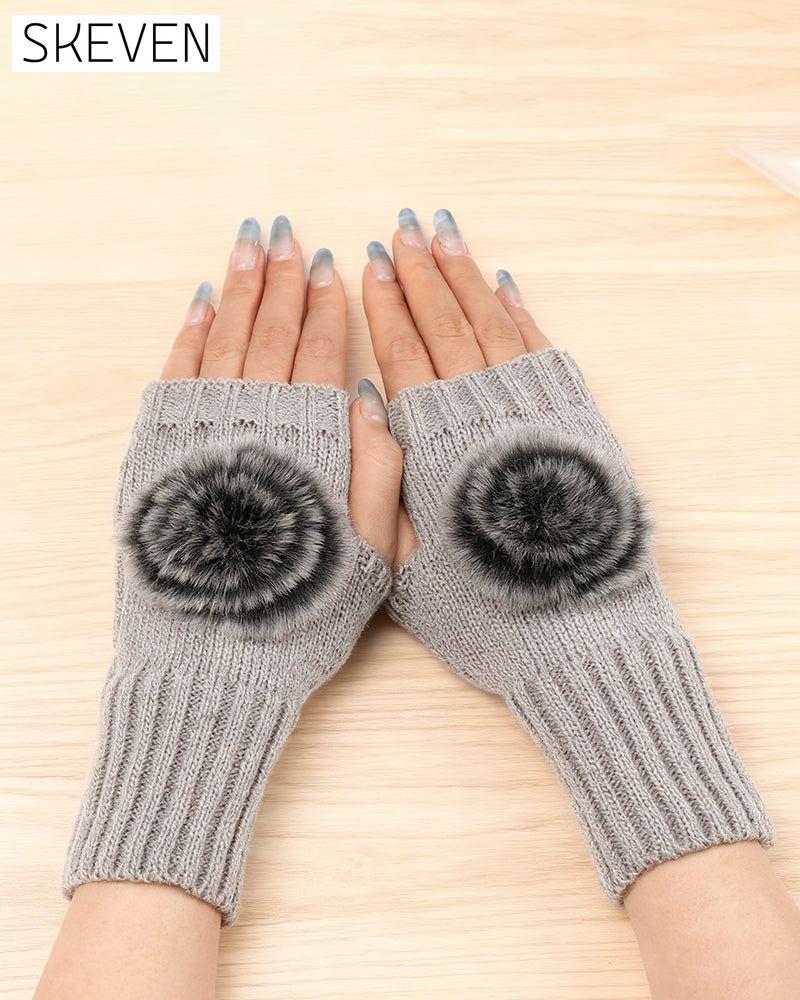 Warm Half-Fingerless Knitted Ball Gloves