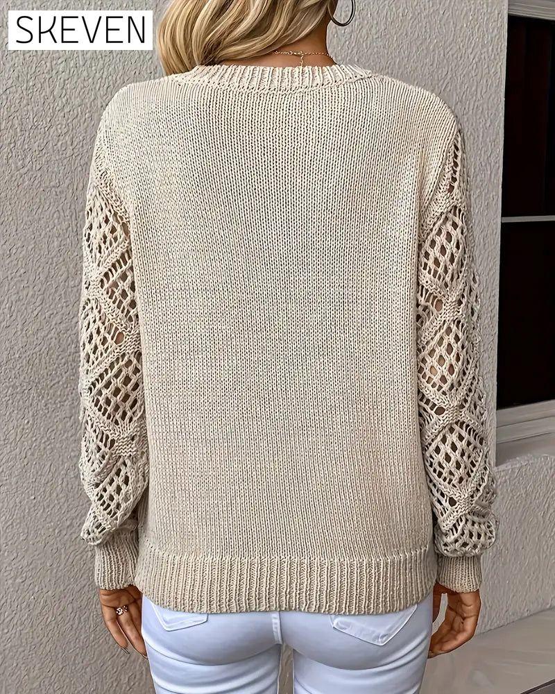 Hollow Sleeve V-Neck Sweater