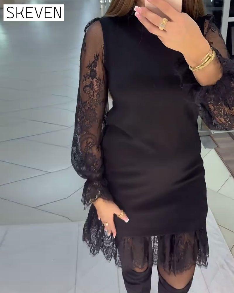 Lace-Trimmed Patchwork Dress