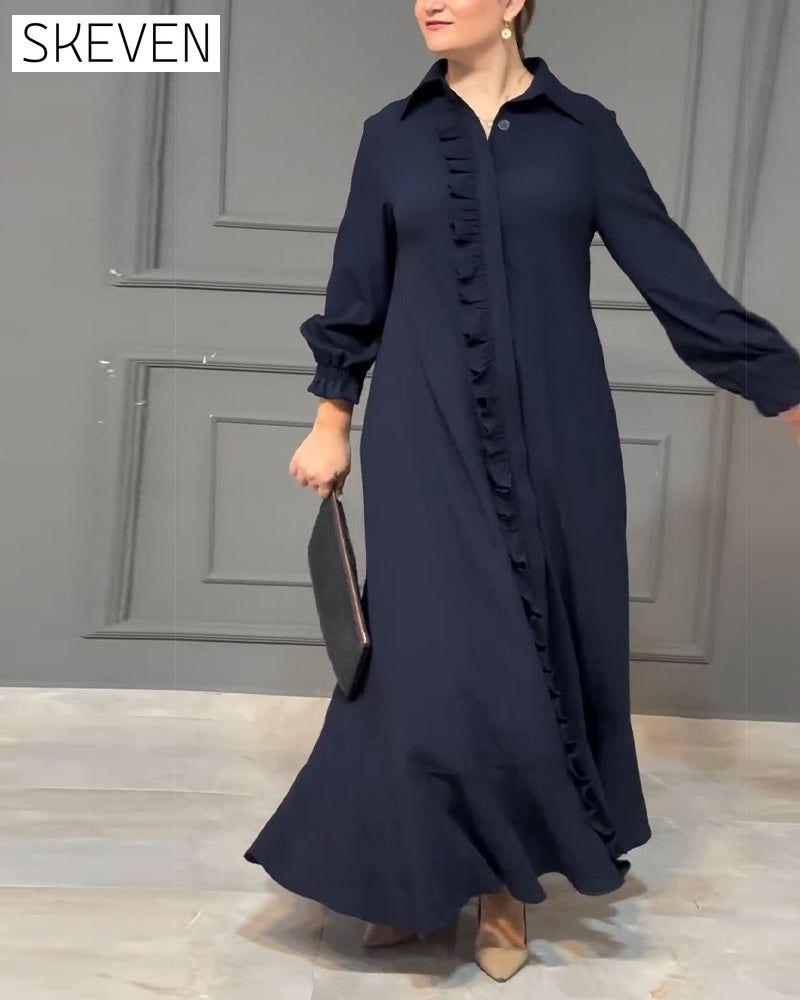 Balloon sleeve button ruffle shirt dress 2024 f/w casual dresses
