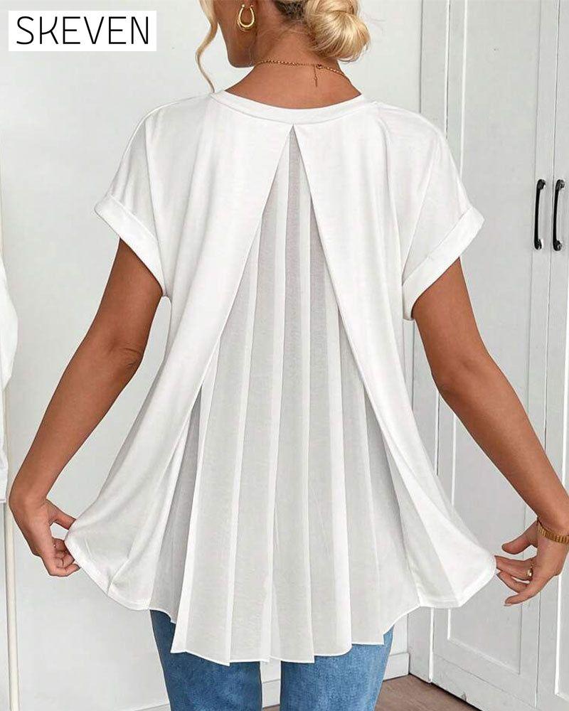 Short-Sleeved Solid Color Patchwork T-Shirt