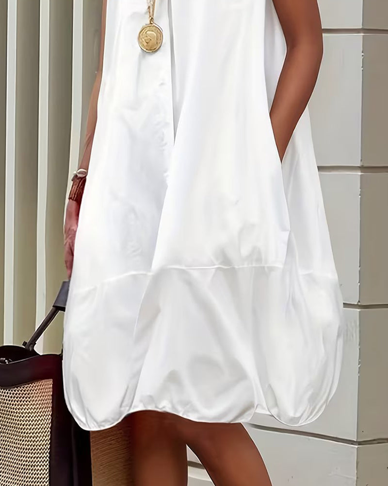 Lapel Sleeveless Shirt Dress