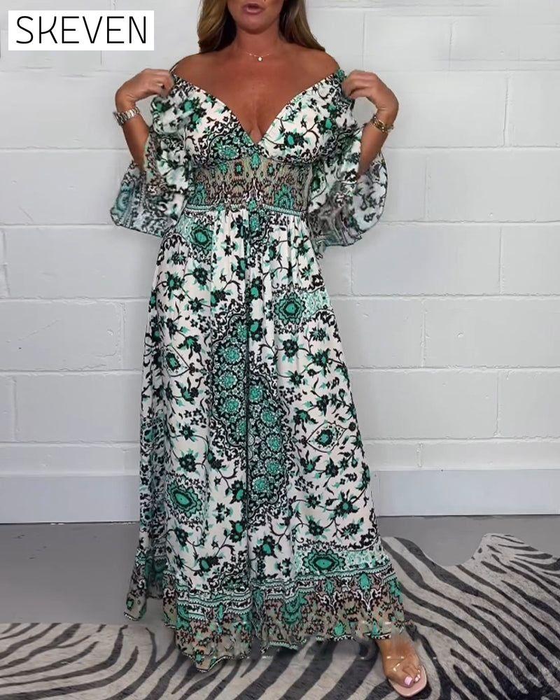 Printed deep V-neck jumpsuit jumpsuits spring summer