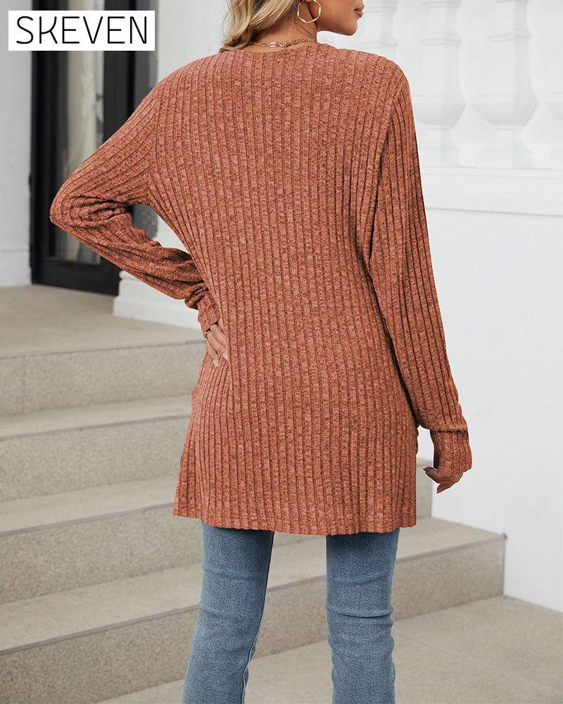 Casual solid color pocket long sleeve cardigan