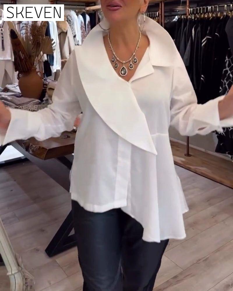 Irregular Lapel Solid Color Shirt