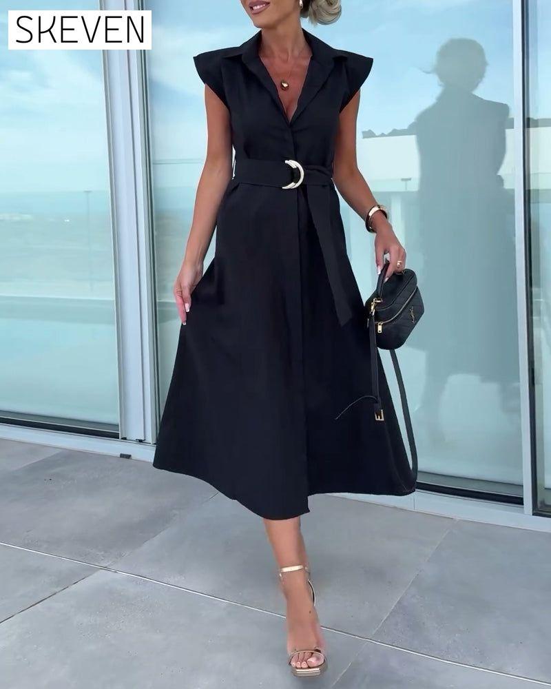 Sleeveless lapel solid color dress casual dresses summer