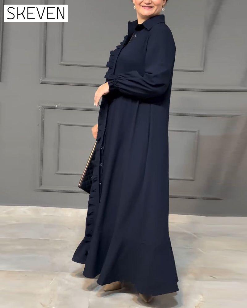 Balloon sleeve button ruffle shirt dress 2024 f/w casual dresses