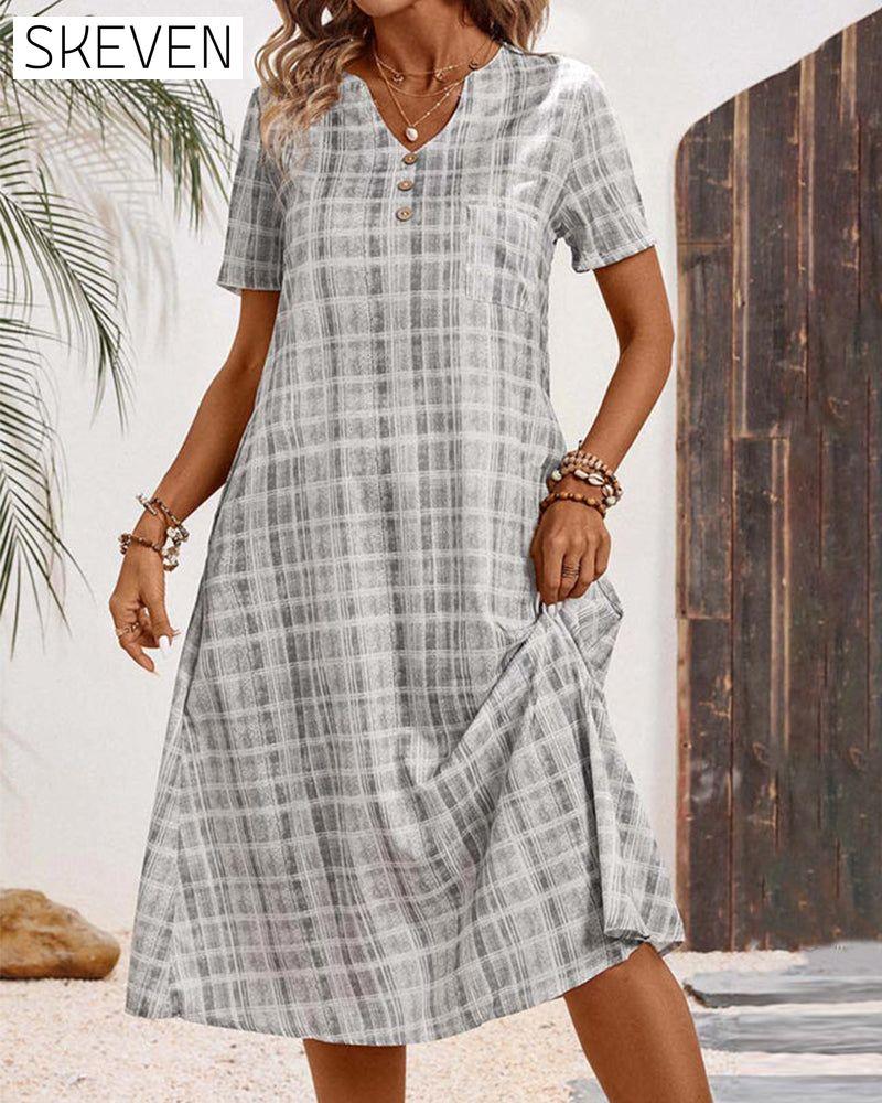 Short Sleeve Plaid Casual Dress