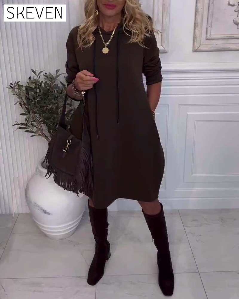 Hooded Casual Solid Color Dress