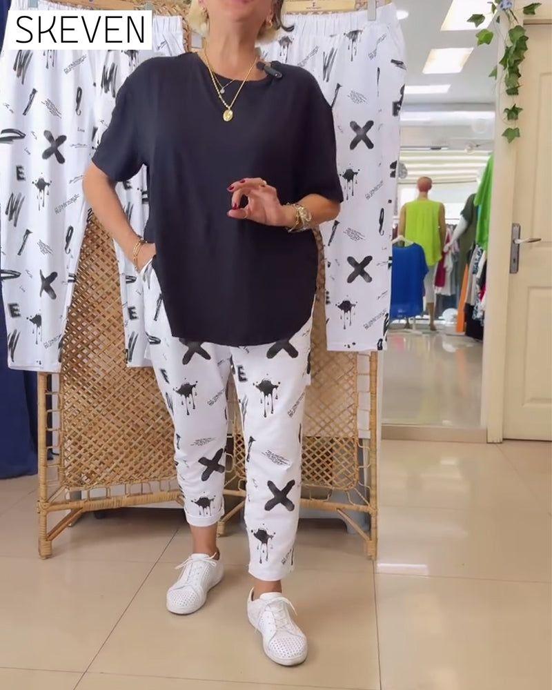 Pantalon imprimé décontracté taille mi-haute
