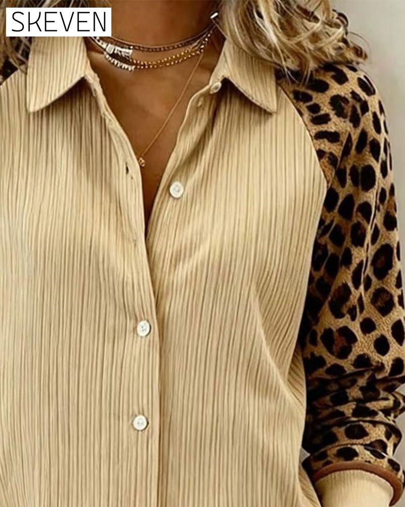 Chemise à revers à manches longues imprimée léopard