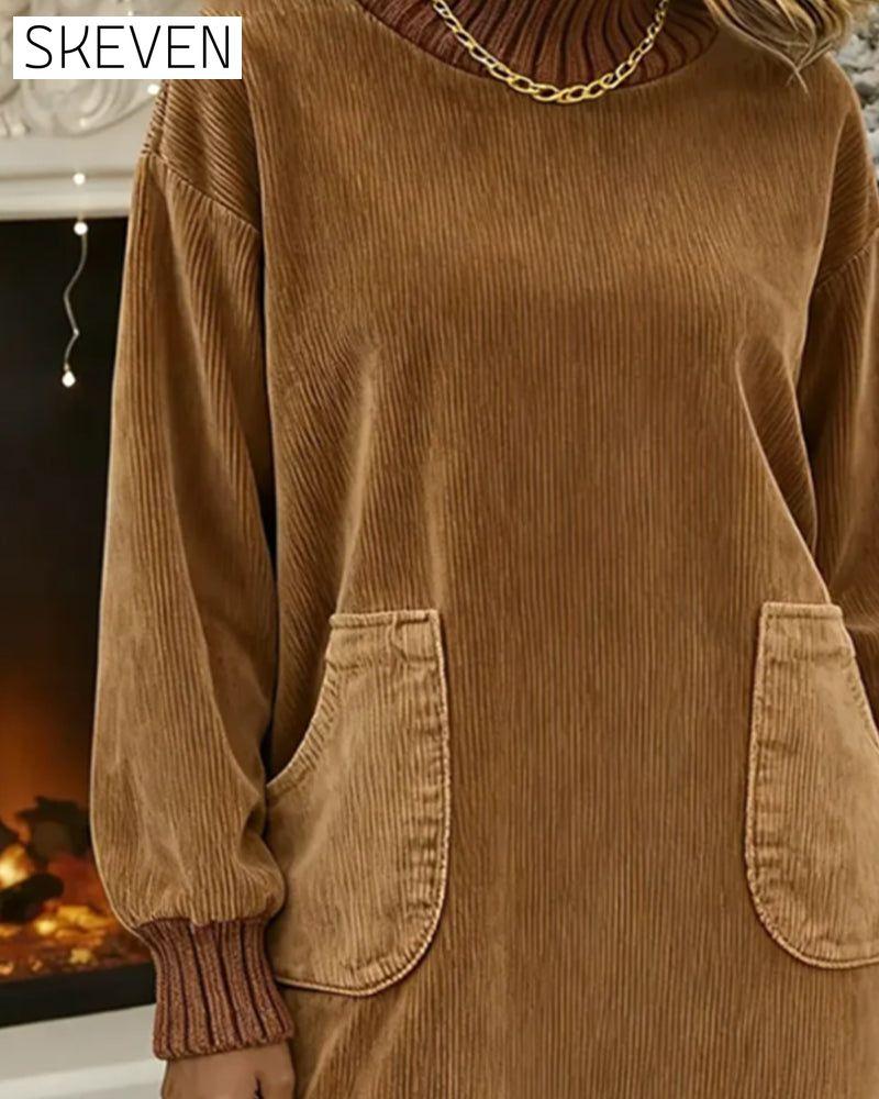 High-Neck Long-Sleeved Retro Dress