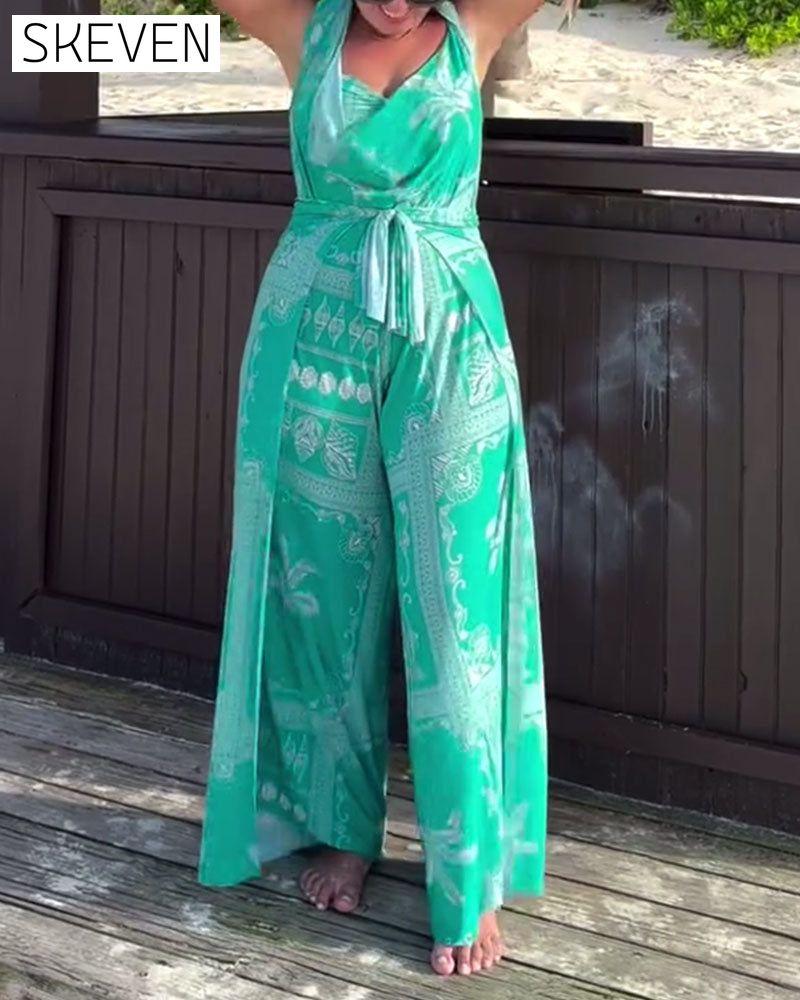 Personalized And Elegant Chest-Wrapped Printed Swimsuit