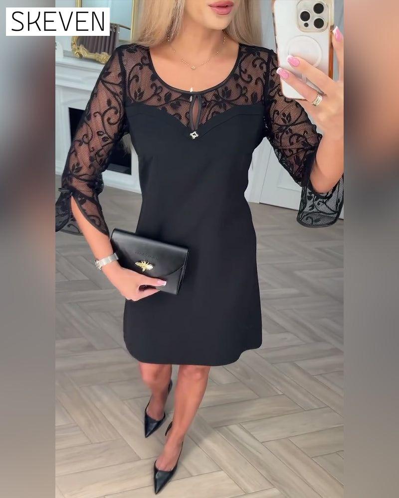 Solid Color Long-Sleeved Patchwork Dress