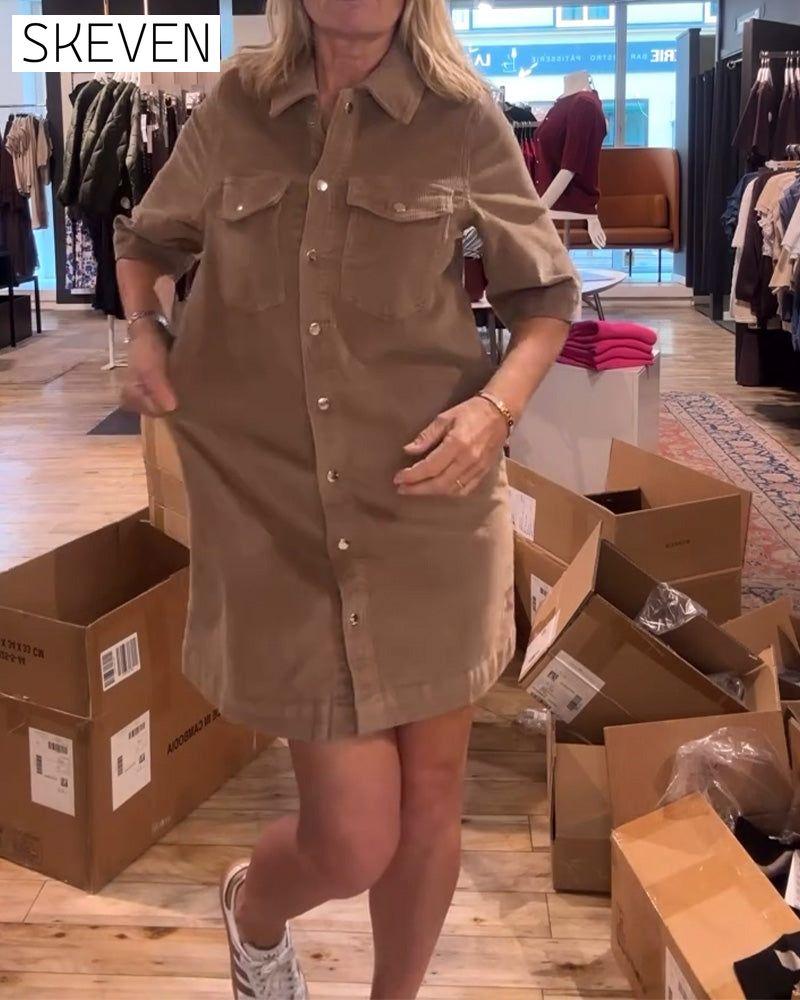 Half-Sleeved Solid Color Dress
