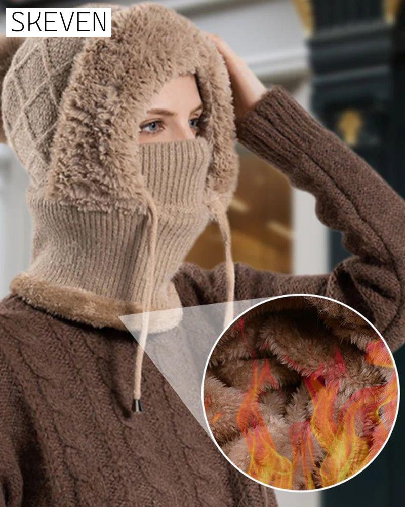 🔥Stylische, dicke Strickmütze für den Winter – mit warmem Gesichtsschutz und Schal🧣