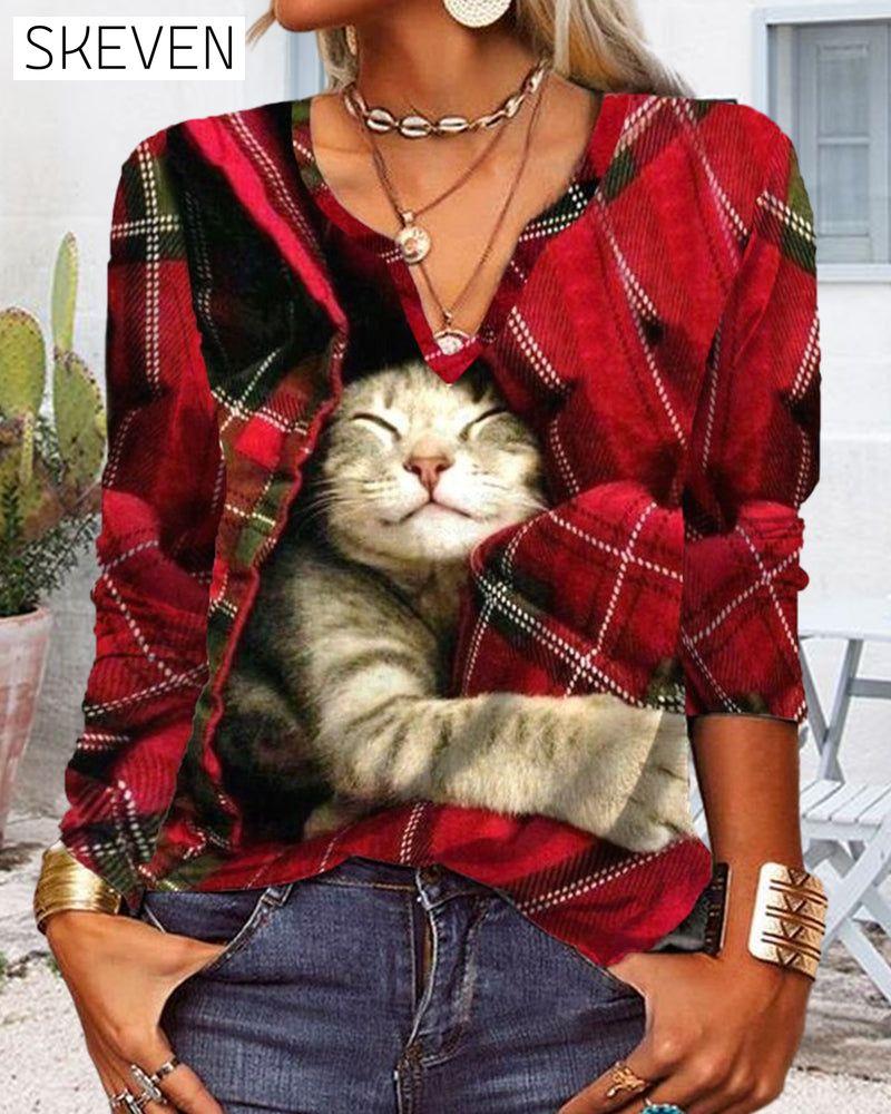 Langarmshirt mit Katzen-Patchwork