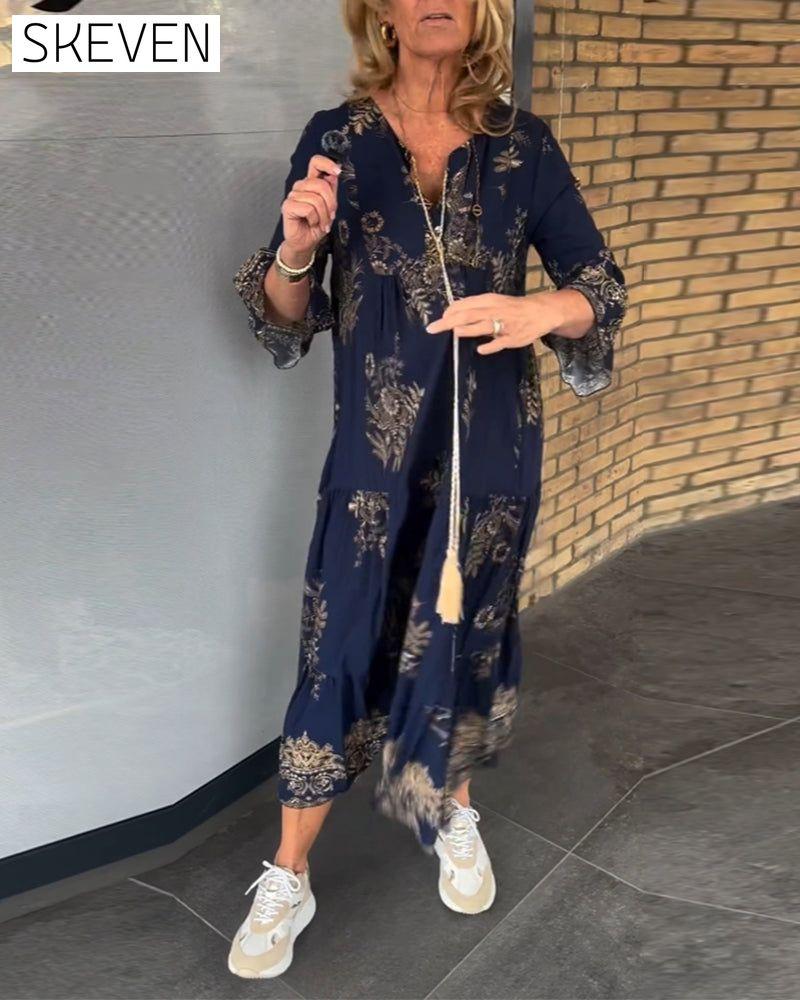 V-neck Vintage Loose Dress