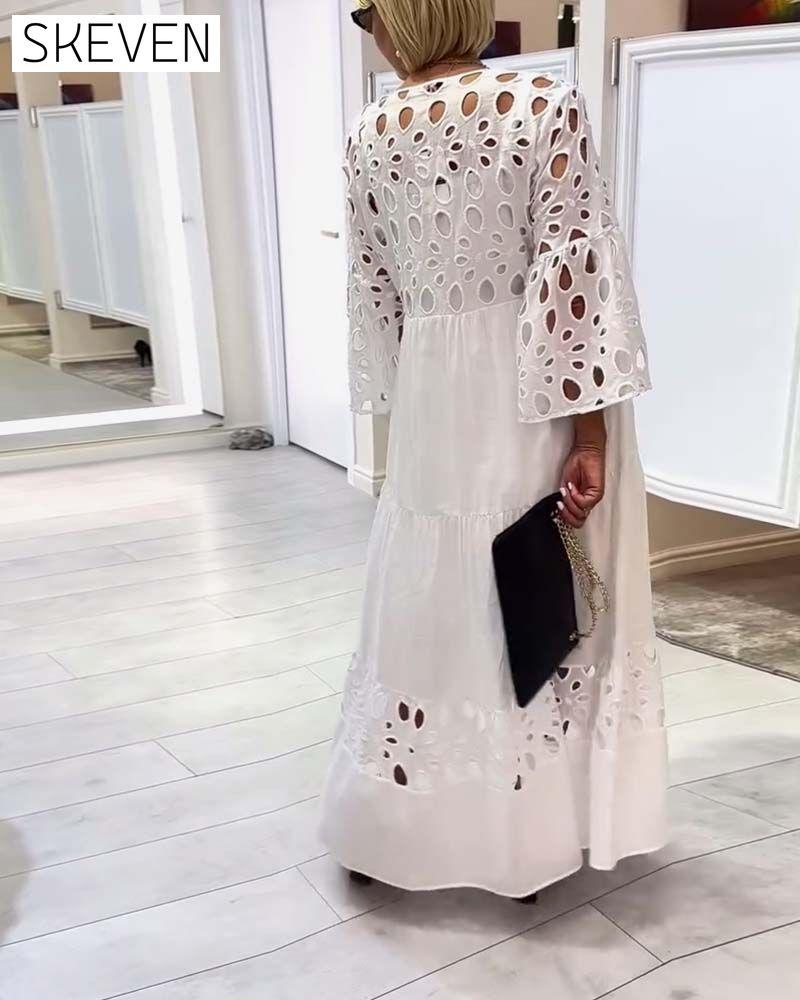 Elegant Solid Color Lace Hole Dress