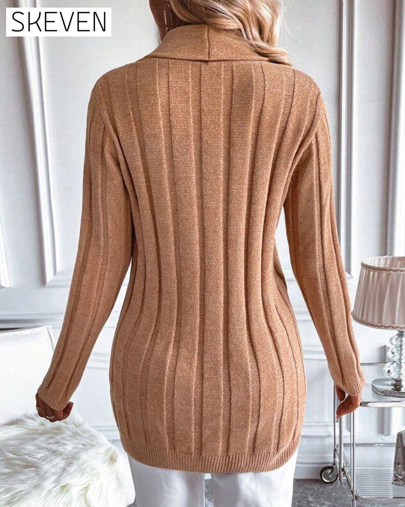 einfarbiger Rippstrick-Cardigan