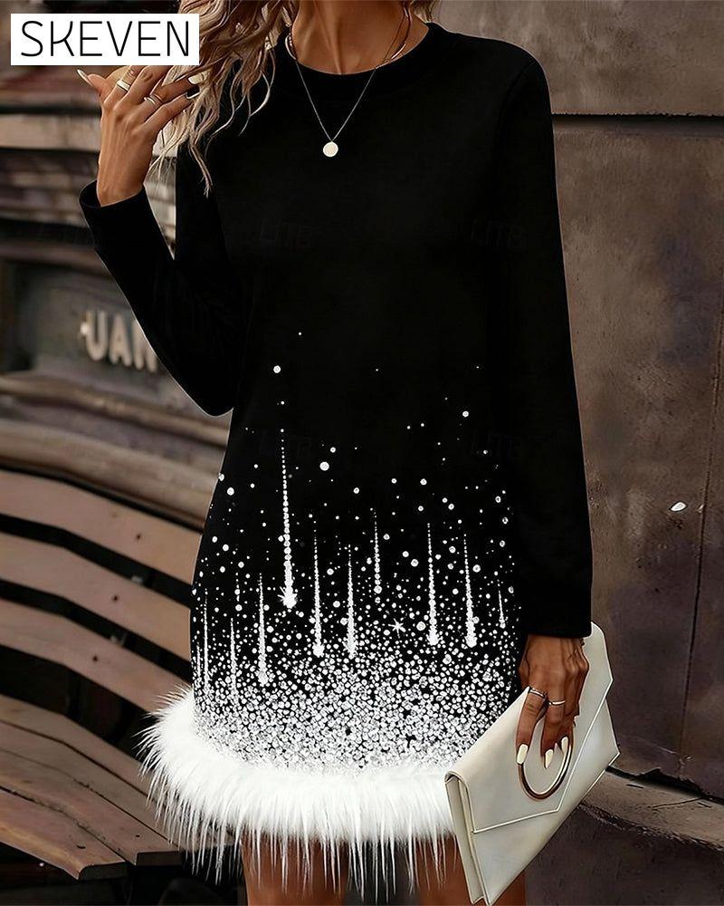 Plush Patchwork Hem Round Neck Dress
