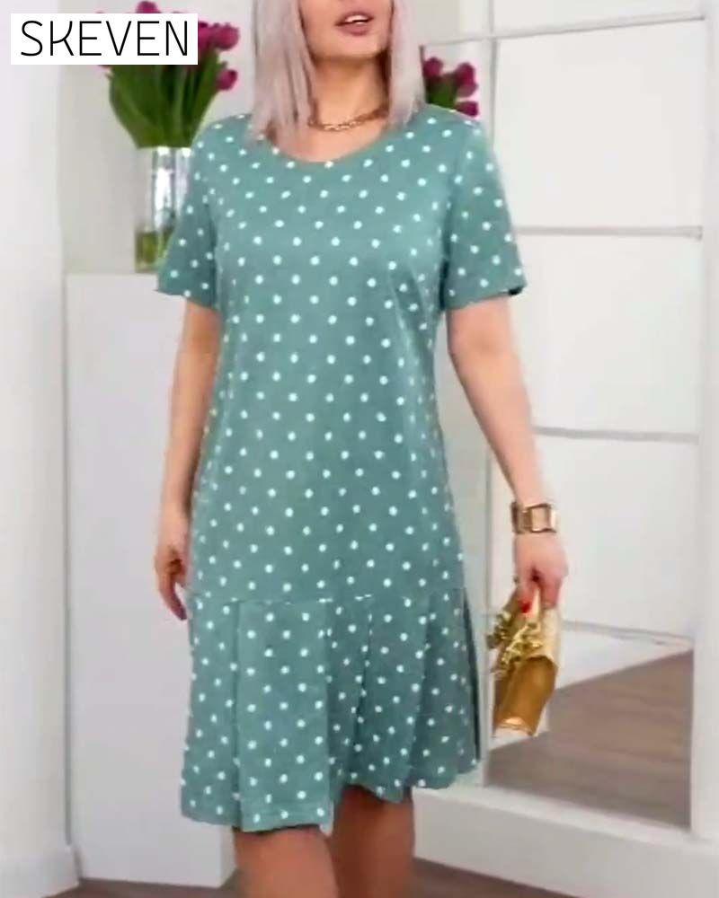 Polka dot print short sleeve casual dress casual dresses summer