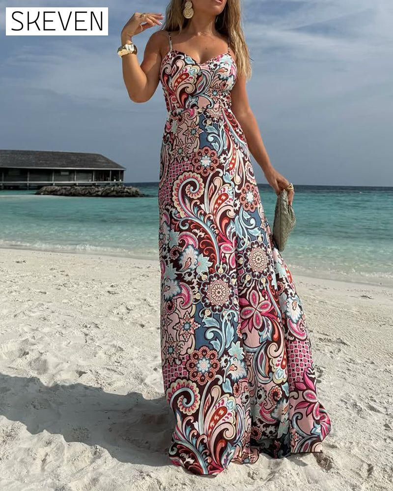 Robe bandoulière imprimée pour les vacances à la plage