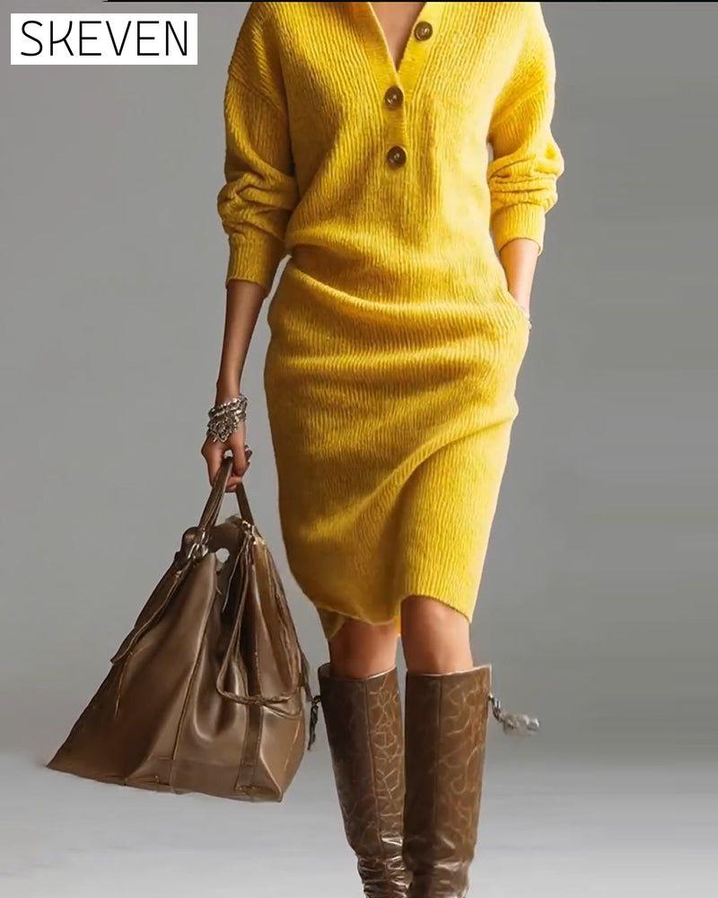 Lässiges, einfarbiges Strickkleid für Herbst und Winter