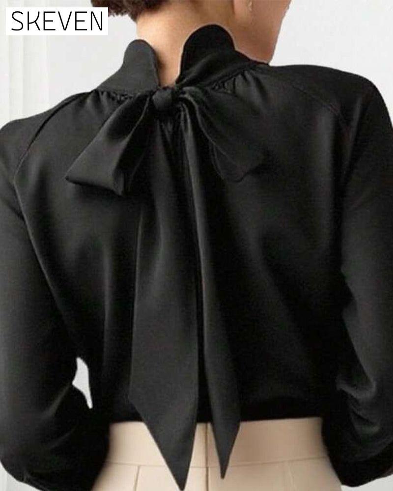 Bluse mit Laternenärmeln und hohem Kragen