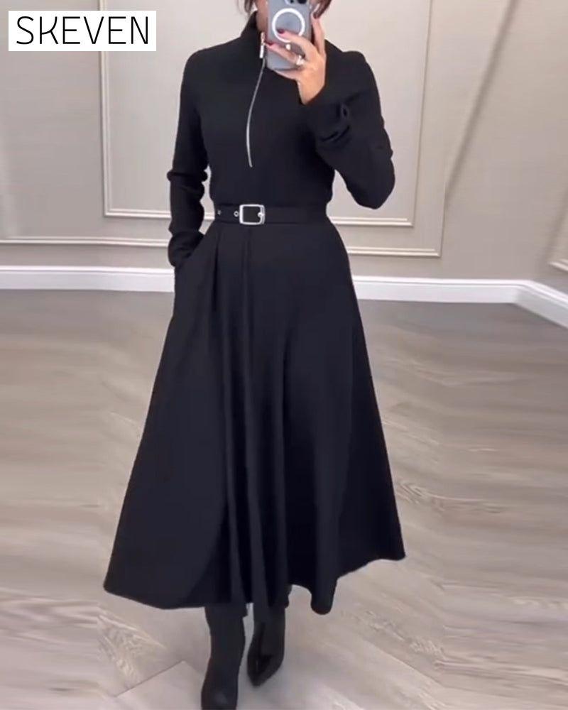 Zipper stand collar dress