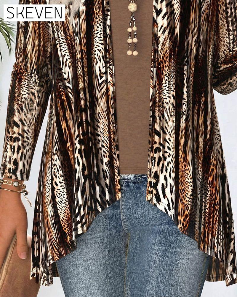 Faux Two-Piece Leopard Print Paneled Top