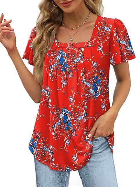 Womens Printed Short-sleeve Casual All Matching Top