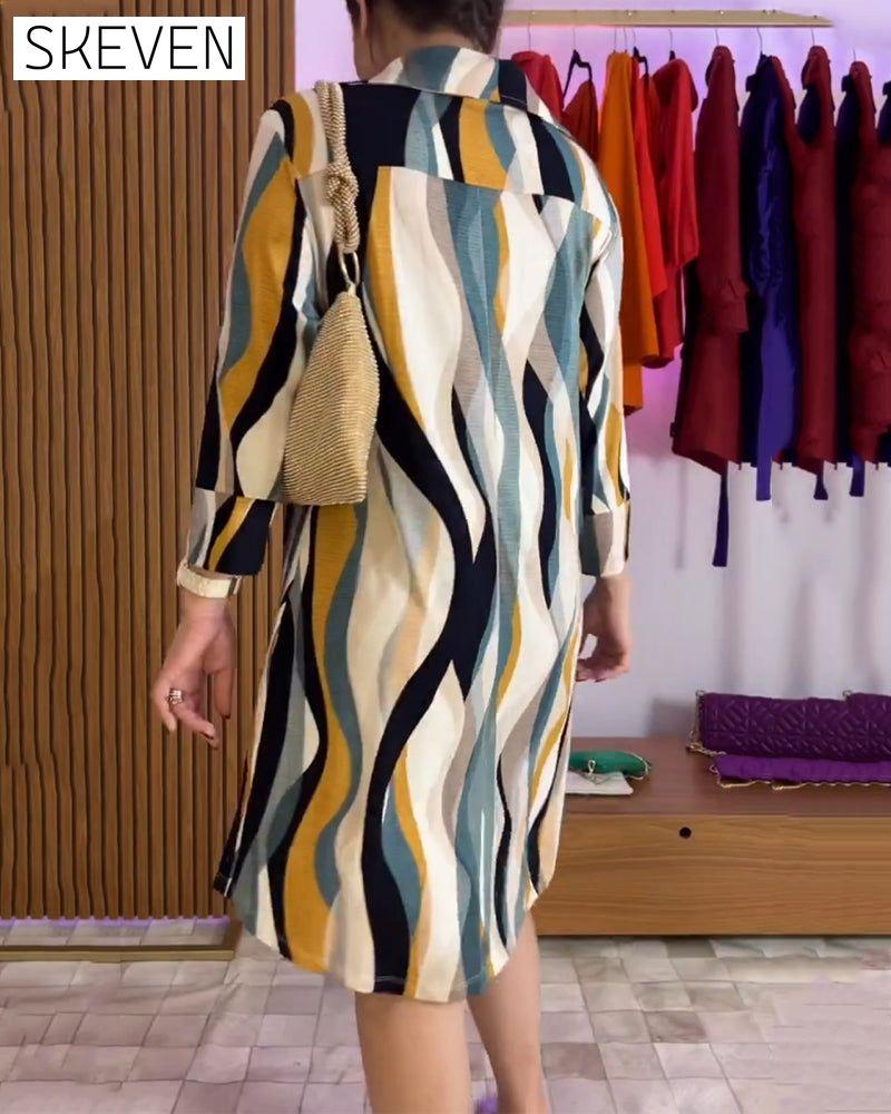 robe imprimée décontractée à revers boutonné