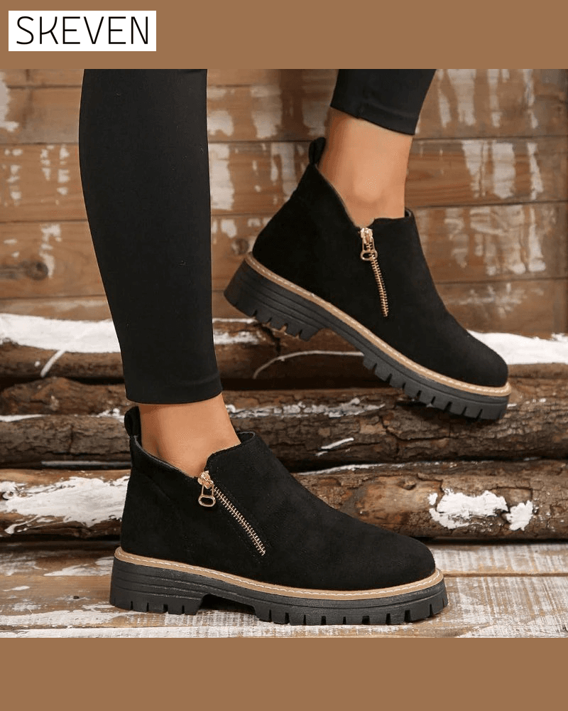 🔥Herbst- und Winter-Highlights🔥 Damenstiefel mit runder Zehenpartie und seitlichem Reißverschluss