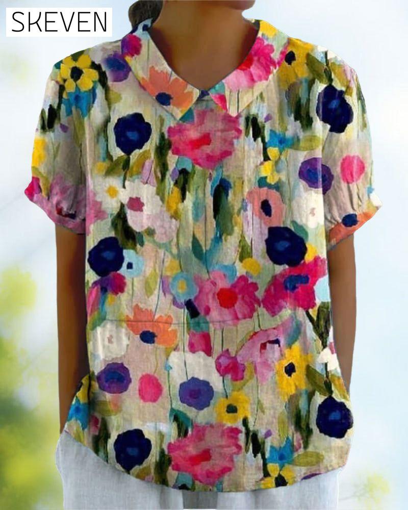 Lapel floral print casual blouse blouses & shirts summer