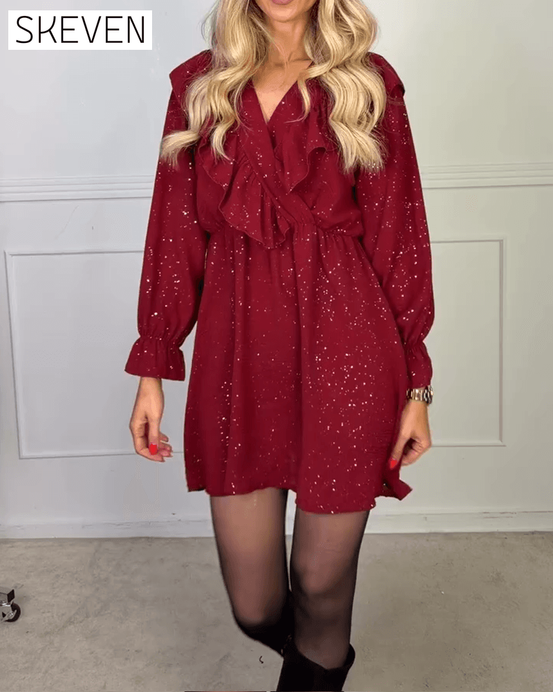 Stilvolles einfarbiges Kleid mit V-Ausschnitt