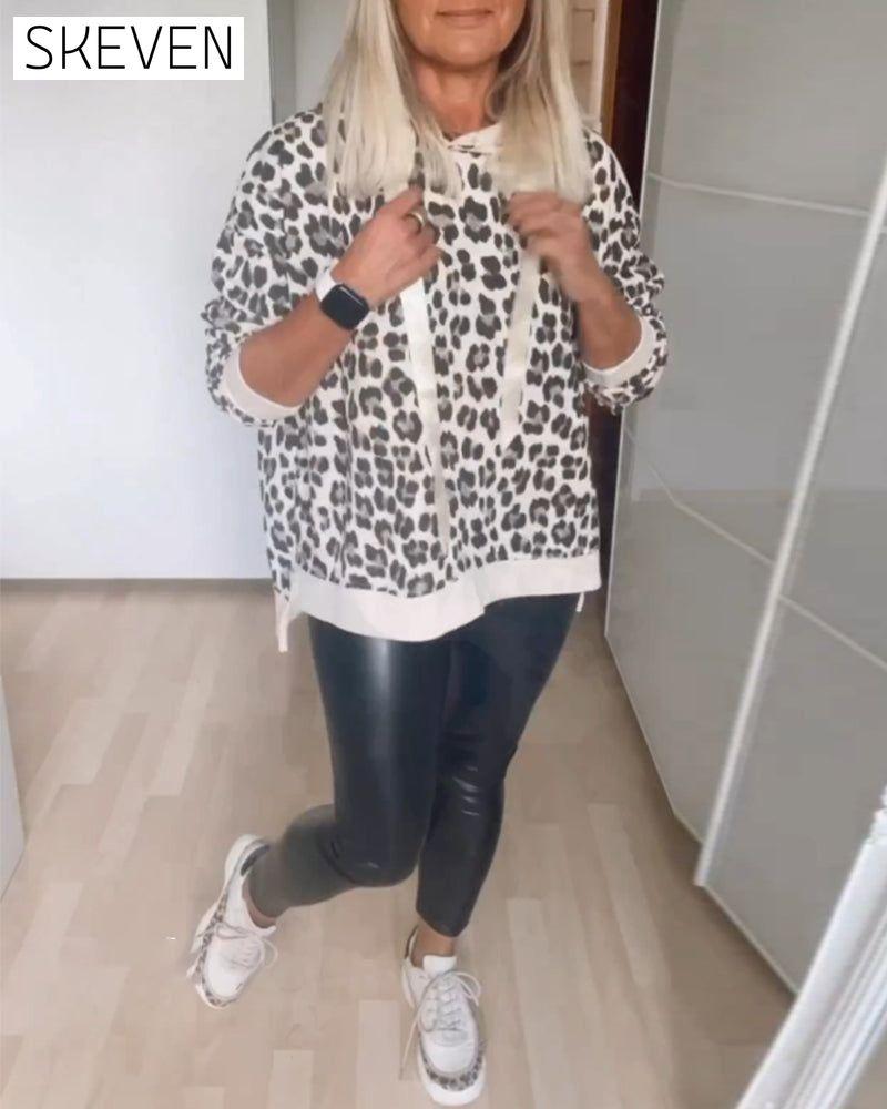 Leopard Hoodie with Drawstrings 2023 f/w 23BF cardigans Clothes discount hoodies & sweatshirts spring Tops/Blouses